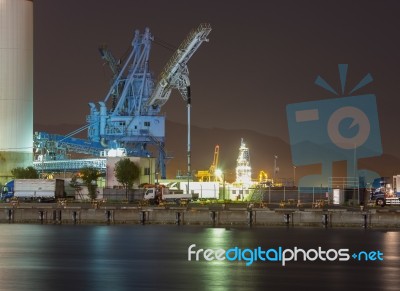 Crane At Night Stock Photo Crane At Night Stock Photo