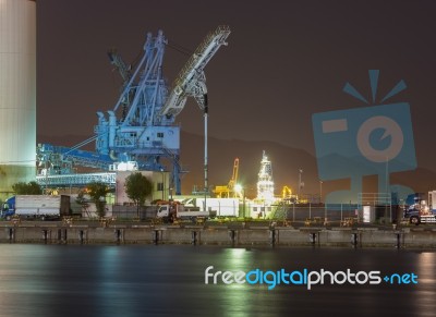 Crane At Night Stock Photo