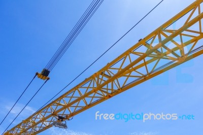 Crane Boom Structure And Metal Sling On Blue Sky Stock Photo