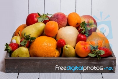 Crate Of Mix Of Fruits Stock Photo