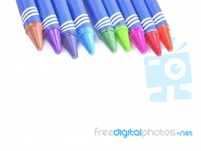 Crayon Lying On Up Selective Focus Isolated On White Background Stock Photo