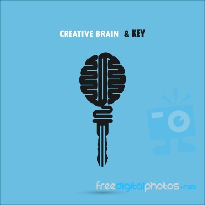 Creative Brain Sign With Key Symbol. Key Of Success Stock Image