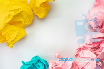 Creative Idea Concept Background  With Colourful Crumbled Paper Stock Photo