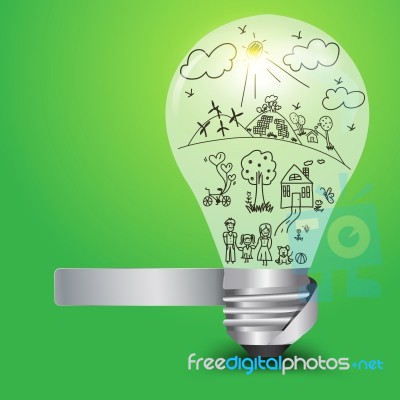 Creative Light Bulb With Happy Family Drawing Stock Image
