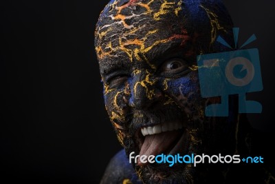 Creative Man's  Face Art Makeup Stock Photo