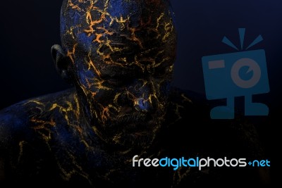 Creative Man's  Face Art Makeup Stock Photo