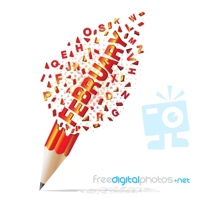 Creative Pencil Broken Streaming With Text February Illustration… Stock Image
