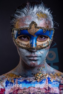 Creative Podium Makeup In Venetian Lady Style Stock Photo