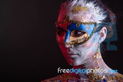 Creative Podium Makeup In Venetian Lady Style Stock Photo