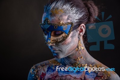 Creative Podium Makeup In Venetian Lady Style Stock Photo