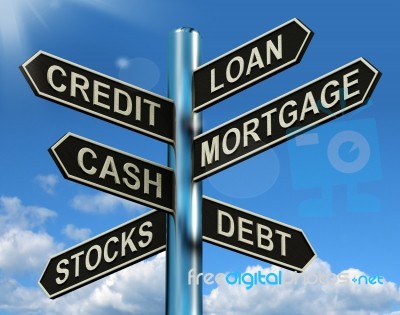 Credit Loan Mortgage Signpost Stock Image