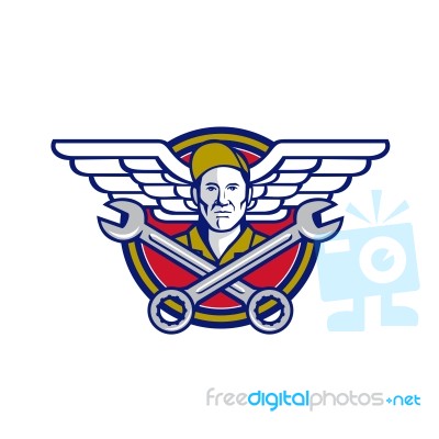 Crew Chief Crossed Wrench Army Wings Icon Stock Image