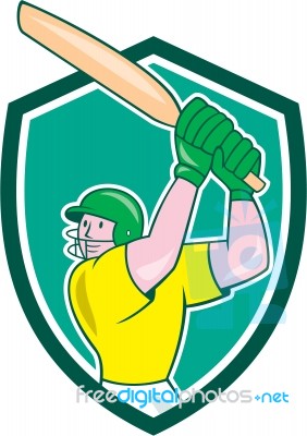 Cricket Player Batsman Batting Shield Cartoon Stock Image