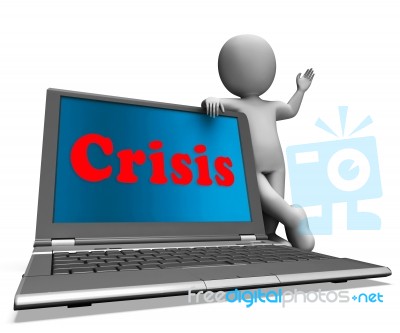 Crisis Laptop Means Calamity Troubles Or Critical Situation Stock Image