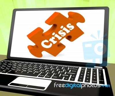 Crisis Laptop Means Catastrophe Troubles Or Critical Situation Stock Image