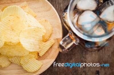 Crispy Potato Chips With Iced Cola Stock Photo