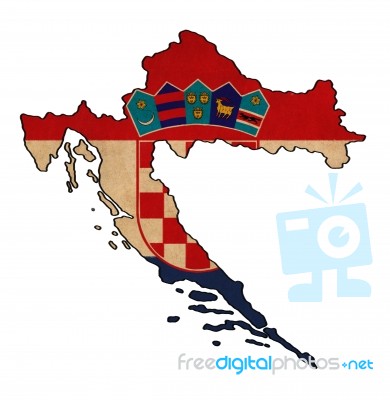 Croatia Map On Croatia  Flag Drawing ,grunge And Retro Flag Seri… Stock Image