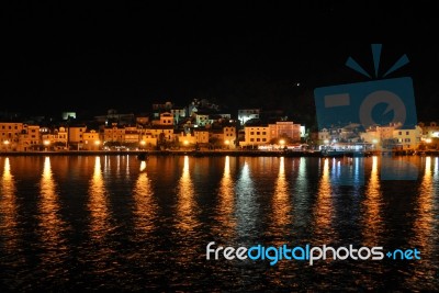 Croatian Marina At Night Stock Photo