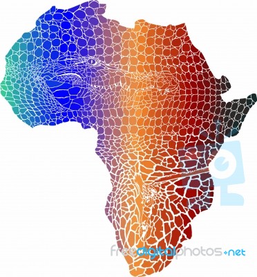Crocodile And Giraffe As A Color Background Map Of Africa Stock Image