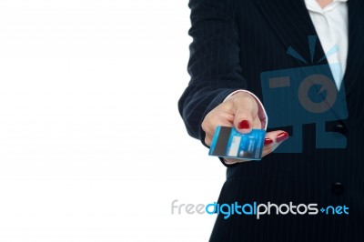 Cropped Image Of A Woman Holding Credit Card Stock Photo