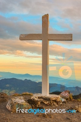 Cross At The Top Of Volcano Baru In Panama Stock Photo