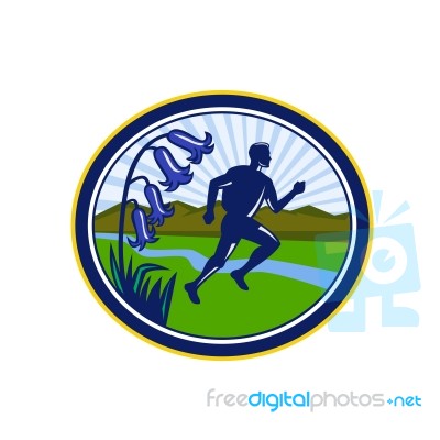 Cross Country Runner Oval Retro Stock Image