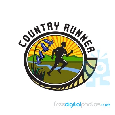 Cross Country Runner Text Oval Retro Stock Image