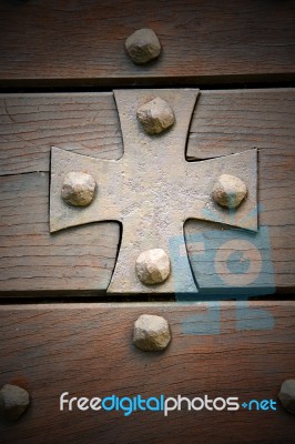 Cross Lombardy   Arsago   A  Door Curch  Closed Stock Photo