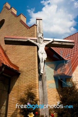 Cross Near The Church Stock Photo