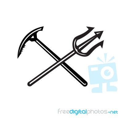 Crossed Mountain Ice Axe And Trident Icon Stock Image