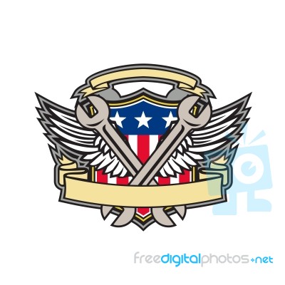 Crossed Wrench Army Wings American Flag Shield Stock Image