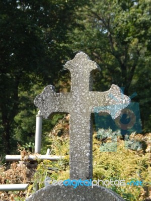 Crosses On Graves Cemetery And Fences  Stock Photo