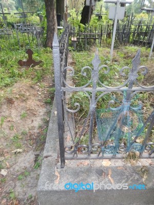 Crosses On Graves Cemetery And Fences   Stock Photo