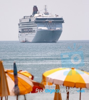 Cruise Ship In Tropical Climate Stock Photo