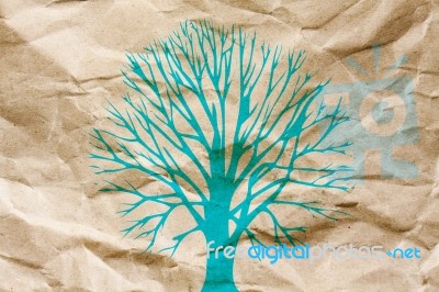 Crumpled Paper With Tree Stock Photo