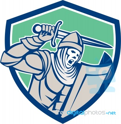 Crusader Knight With Sword And Shield Retro Stock Image