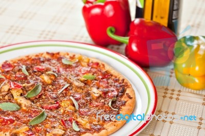 Crusty Cooked Pizza Stock Photo