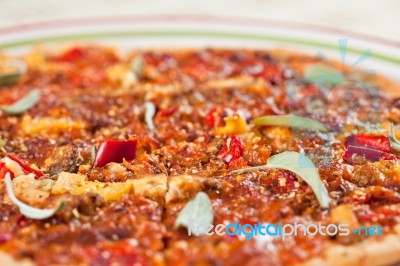Crusty Cooked Pizza Stock Photo