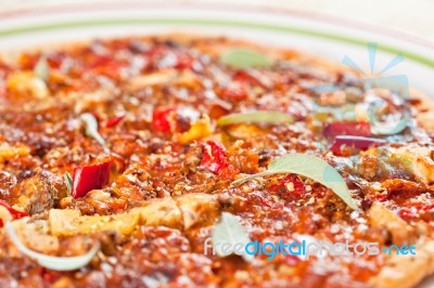 Crusty Cooked Pizza Stock Photo