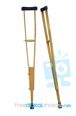 Crutch Made From Wood And Leather Stock Photo