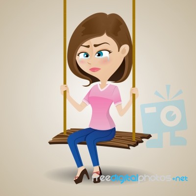 Crying Girl Sitting On Swing Stock Image