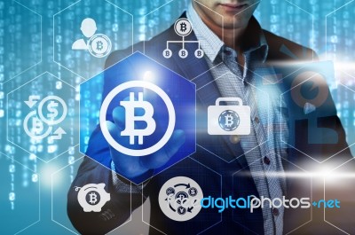 Crypto-currency,  Bitcoin Internet Virtual Money. Currency Techn… Stock Photo