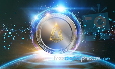 Crypto-currency,  Eos Coin Internet Virtual Money. Currency Tech… Stock Image