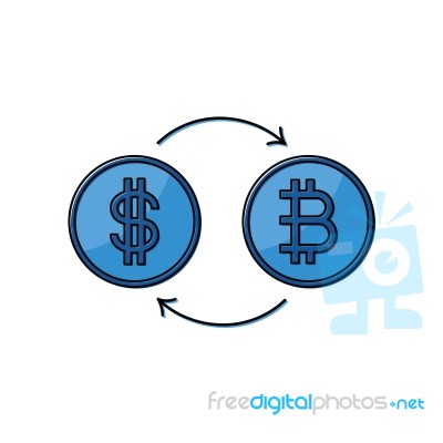Cryptocurrency Bitcoin And Us Dollar Exchange Thin Line Flat Des… Stock Image
