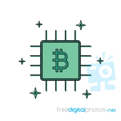 Cryptocurrency Bitcoin Chip Thin Line Flat Design Icon  Il Stock Image