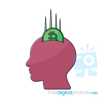 Cryptocurrency Bitcoin Human Head Piggy Bank Thin Line Flat Desi… Stock Image