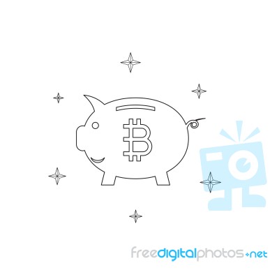 Cryptocurrency Bitcoin Piggy Bank Thin Line Flat Design Icon Vec… Stock Image