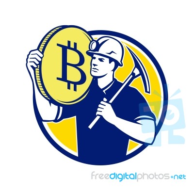 Cryptocurrency Miner Bitcoin Circle Retro Stock Image