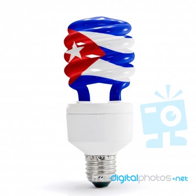 Cuba Flag On Energy Saving Lamp Stock Photo