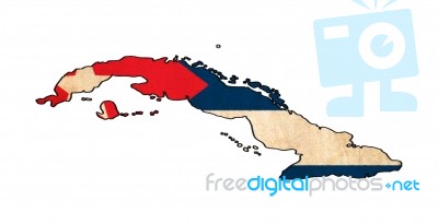 Cuba Map On  Flag Drawing ,grunge And Retro Flag Series Stock Image